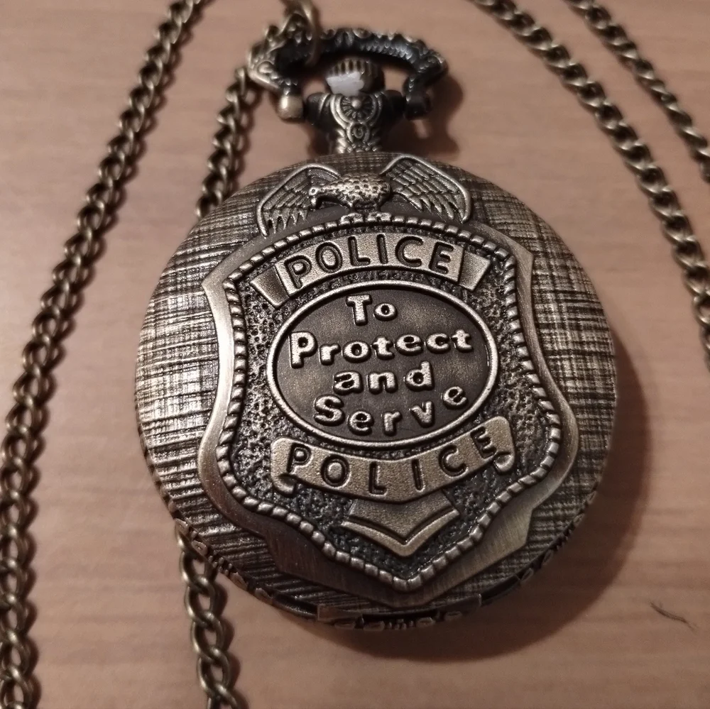New Mens Police Pocket Watch Necklace